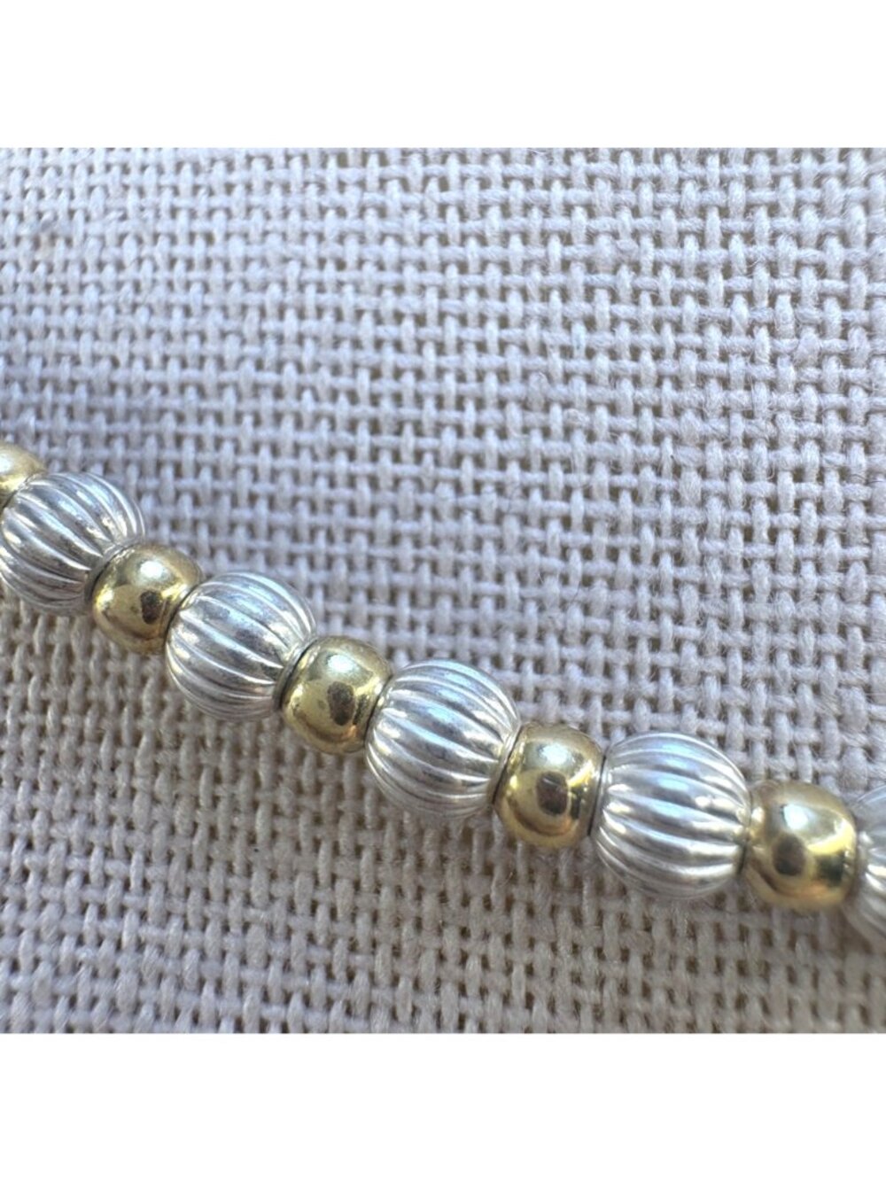 Beaded Chain Necklace Two Tone Sterling Silver 925 Size 20" Length - Picture 3 of 10
